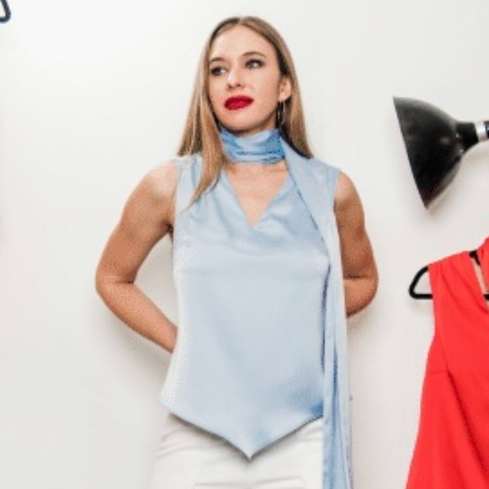 Sky Blue Neck Top - Posh Couture
